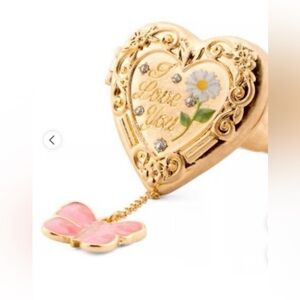 NWT Betsey Johnson Gold Heart Locket with Pink Butterfly Charm stretch ring